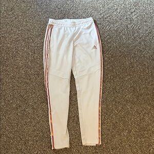 Adidas Women’s White Joggers with Rose Gold Stripes